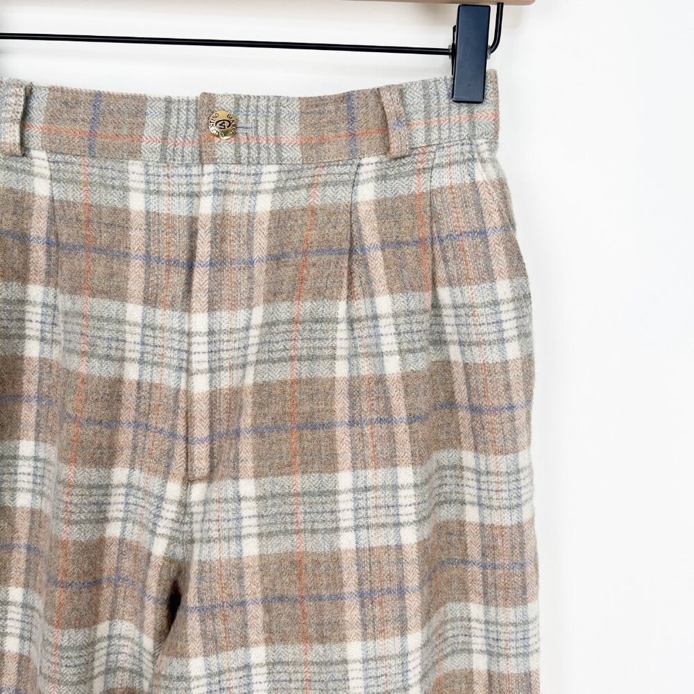 Vintage Gianni Valentino Plaid Wool Trouser Pants High Rise Waist Straight Crop - Picture 3 of 8